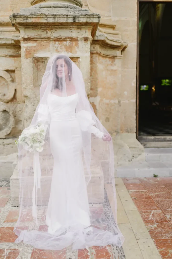 bride with her veil on a beautiful spain wedding day