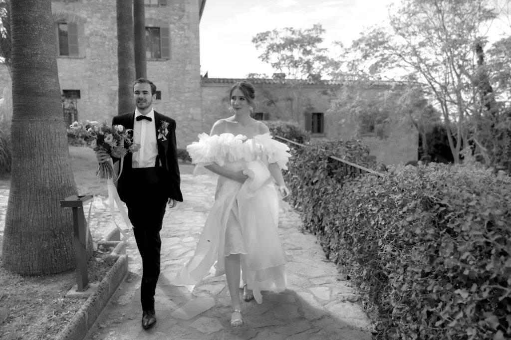 documentary wedding photo of couple at their wedding venue in mallorca